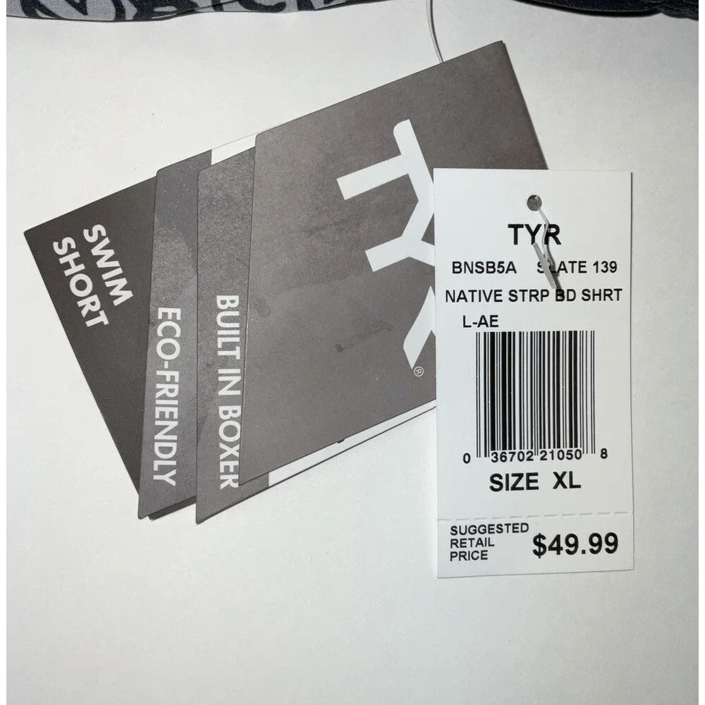 NWT Men's TYR Lined Native Stripe Black & Gray Board‎ Shorts Swimming Trunks XL